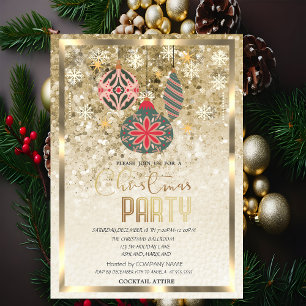 Invitación Ornamentos Snowflakes Gold Company Navidades