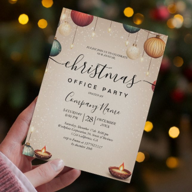 Invitación Ornamentos Y Velas Navidades Beige Fiesta De Ofici (Subido por el creador)