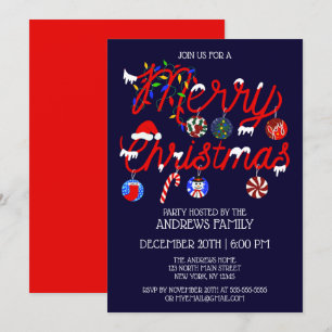 Invitación Ornaments enciende Snowowy Feliz Fiesta navideño