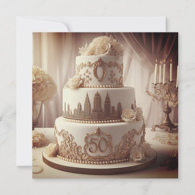 INVITACIÓN ORNATE 50.ª TARTA DE ANIVERSARIO BODA (Anverso)