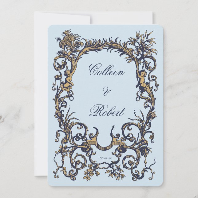 Invitación Ornate Baroque Antique c.1700s Diseño con Cherubs (Anverso)