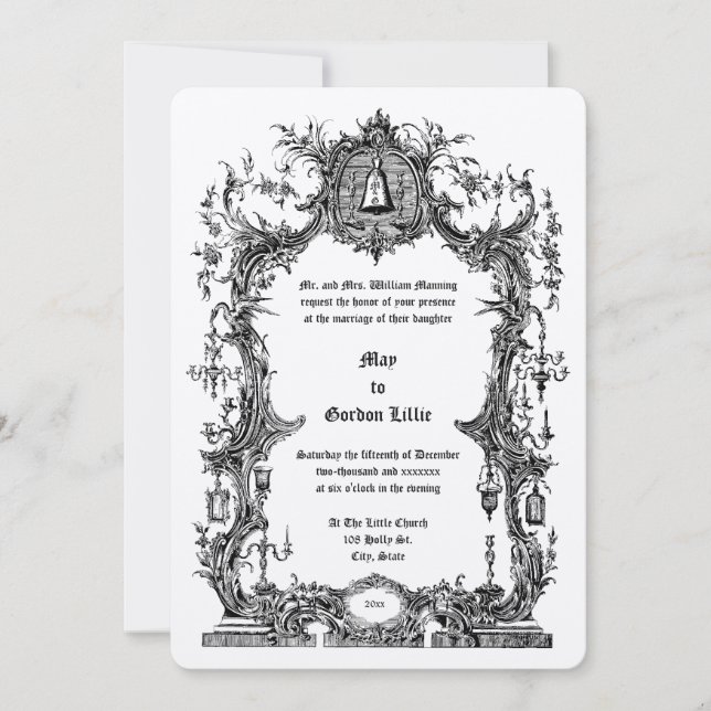 Invitación Ornate Baroque Rococo Style Frame & Wedding Bell (Anverso)