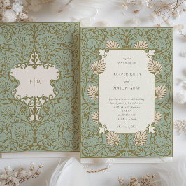 Invitación Ornate Baroque Style Sage Beige Boda