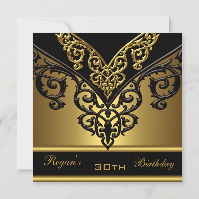 Invitación Ornate Black Gold 30.ª elegante fiesta de cumpleañ (Anverso)