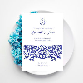 Invitación Ornate Blue Decore Floral Design Grecia Boda