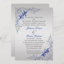 Ornate Blue Silver Floral Swirls Bodas
