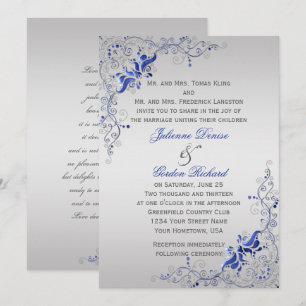 Invitación Ornate Blue Silver Floral Swirls Bodas