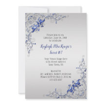 Ornate Blue Silver Swirls en Silver Sweet 16