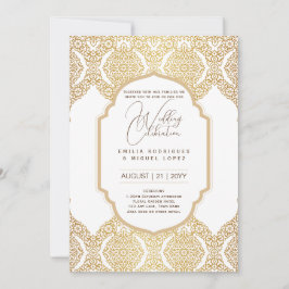 Invitación Ornate Boda de Oro Blanco Elegante