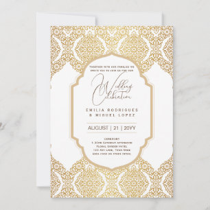 Invitación Ornate Boda de Oro Blanco Elegante