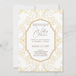 Invitación Ornate Boda de Oro Blanco Elegante