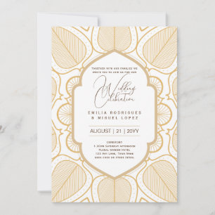 Invitación Ornate Boda de Oro Blanco Elegante
