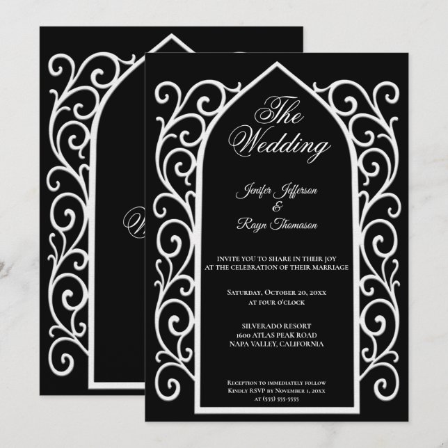 Invitación Ornate border black Gothic wedding Invitation (Anverso / Reverso)