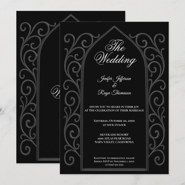 Invitación Ornate border black Gothic wedding Invitation (Anverso / Reverso)