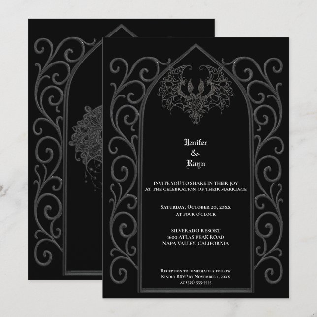 Invitación Ornate border Gothic wedding Invitation (Anverso / Reverso)