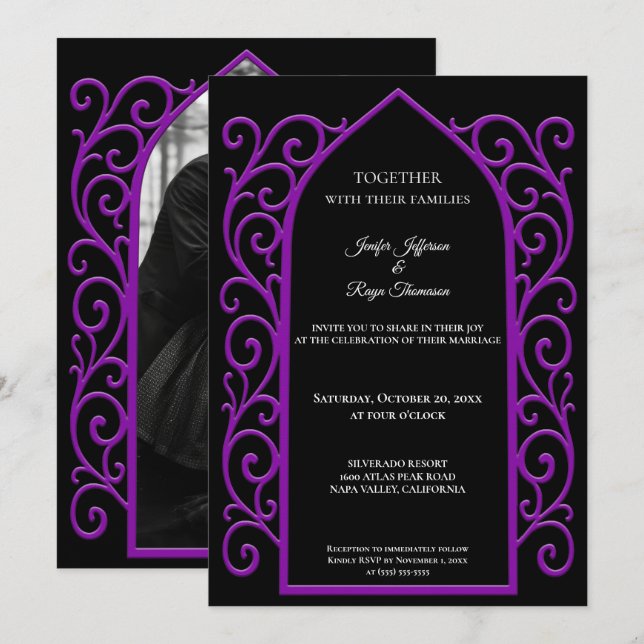 Invitación Ornate border Photo Gothic wedding Invitation (Anverso / Reverso)