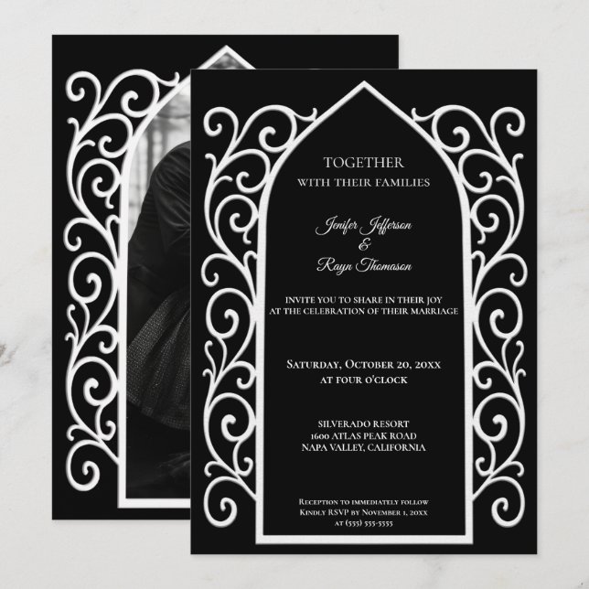 Invitación Ornate border Photo Gothic wedding Invitation (Anverso / Reverso)