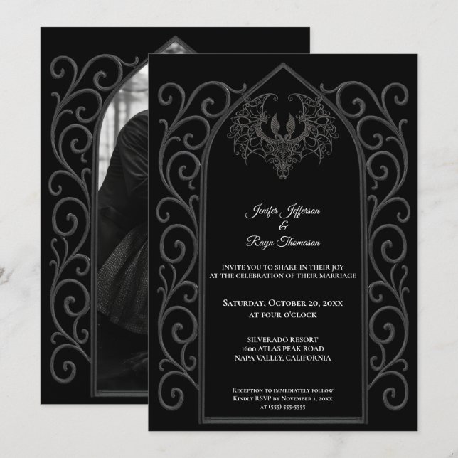 Invitación Ornate border Photo Gothic wedding Invitation (Anverso / Reverso)