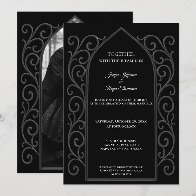 Invitación Ornate border Photo Gothic wedding Invitation (Anverso / Reverso)