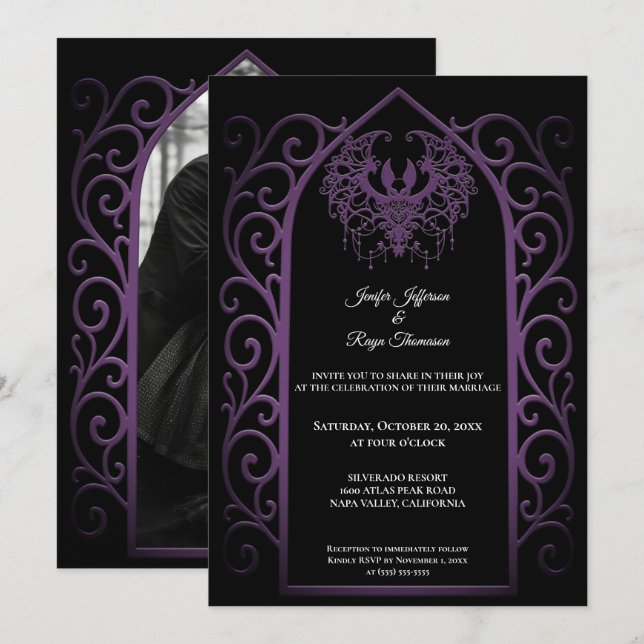 Invitación Ornate border Photo Gothic wedding Invitation (Anverso / Reverso)