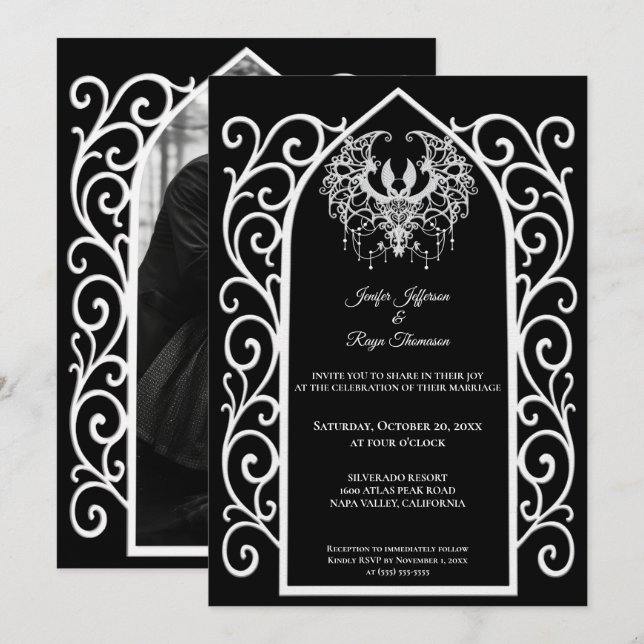 Invitación Ornate border Photo Gothic wedding Invitation (Anverso / Reverso)