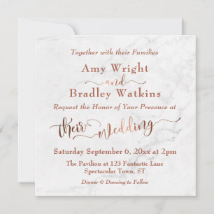 Invitación Ornate Copper Script con mármol blanco Boda