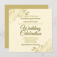 Ornate de Oro Filigree Elegante Cream Square Boda