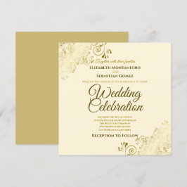 Invitación Ornate de Oro Filigree Elegante Cream Square Boda