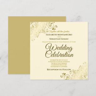 Invitación Ornate de Oro Filigree Elegante Cream Square Boda