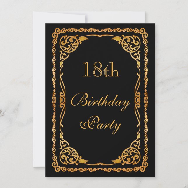 Invitación Ornate dorado Swirls 18 cumpleaños (Anverso)