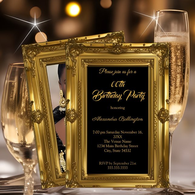 Invitación Ornate Elegant Photo Birday Party Gold (Subido por el creador)