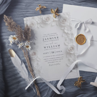 Invitación Ornate Embossed Vintage Roses QR Code Wedding