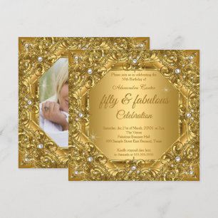 Invitación Ornate Fabulous 50th Photo Gold sobre el Fiesta de