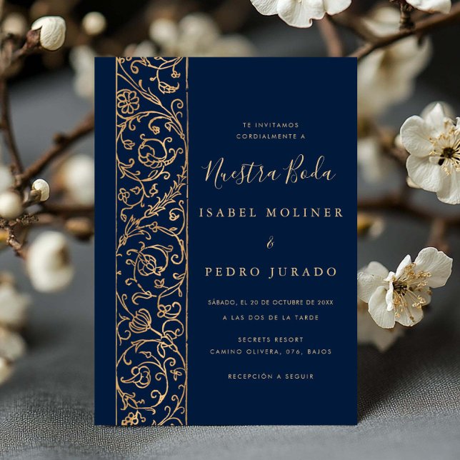 Invitación Ornate Floral Gold Navy Nuestra Boda Wedding (Subido por el creador)