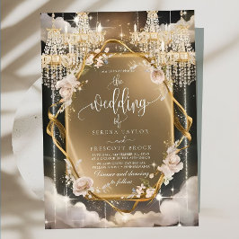Invitación Ornate Floral Golden Chandelier Boda