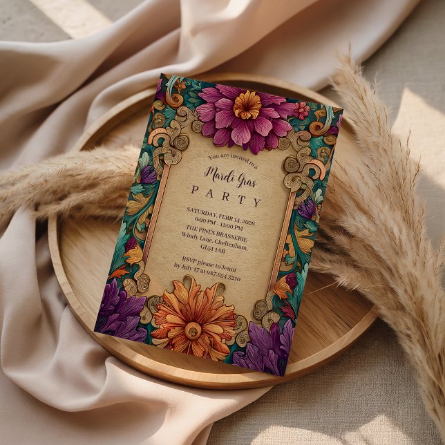 Invitación Ornate Floral Mardi Gras Masquerade (Subido por el creador)