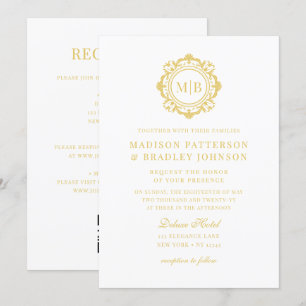Invitación Ornate Floral Monograma Boda Elegante Oro