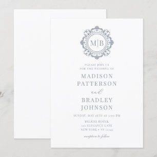 Invitación Ornate Floral Monograma Boda Elegante Plata