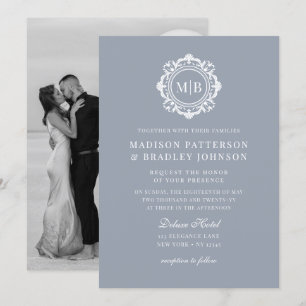 Invitación Ornate Floral Monograma Boda Elegante Plata