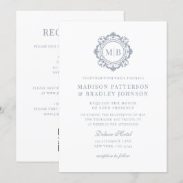 Invitación Ornate Floral Monograma Boda Elegante Plata