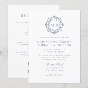 Invitación Ornate Floral Monograma Boda Elegante Plata