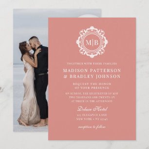 Invitación Ornate Floral Monograma Boda Elegante Rosa Oro