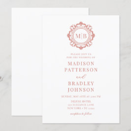 Invitación Ornate Floral Monograma Boda Elegante Rosa Oro