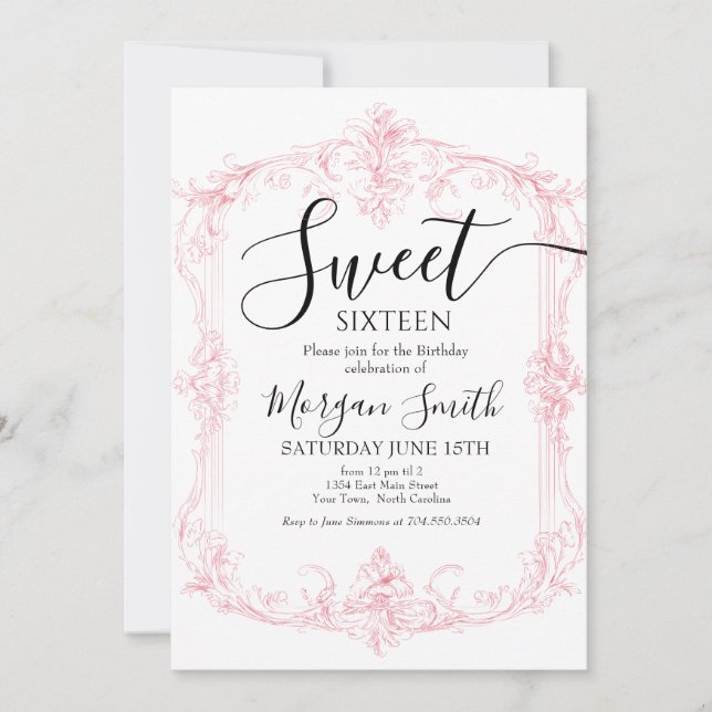 Invitación Ornate Frame Sweet Sixteen Birthday (Anverso)