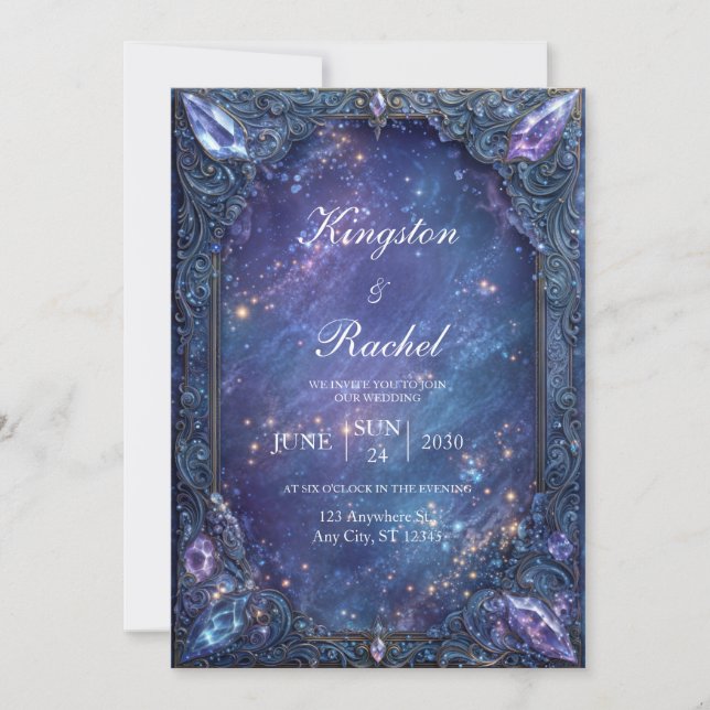 Invitación Ornate Gemstone Celestial Galaxy Wedding (Anverso)