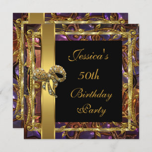 Invitación Ornate Gold Black 50th Birthday Elegant 3
