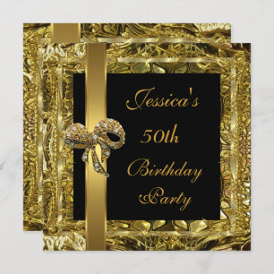 Invitación Ornate Gold Black 50th Birthday Elegant Invite