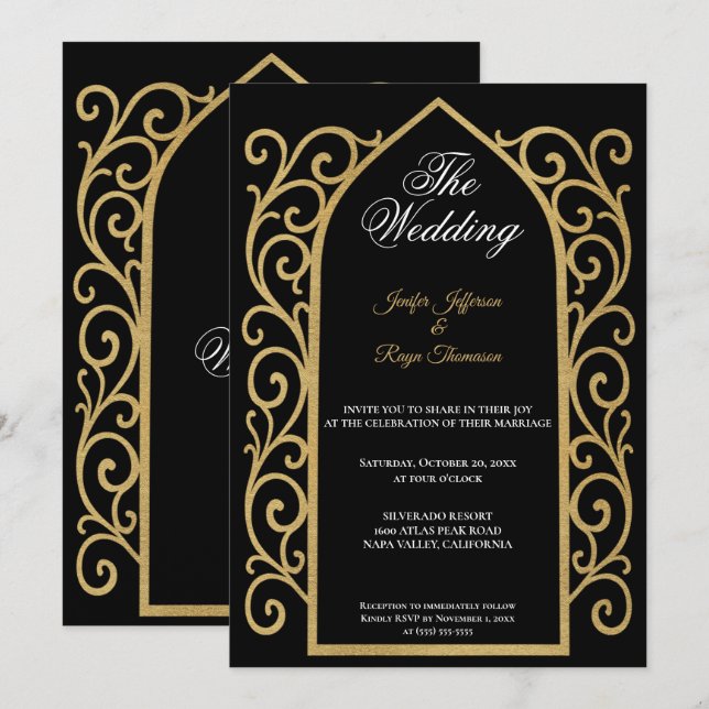 Invitación Ornate gold border Gothic wedding Invitation (Anverso / Reverso)