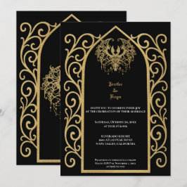 Invitación Ornate gold border Gothic wedding Invitation