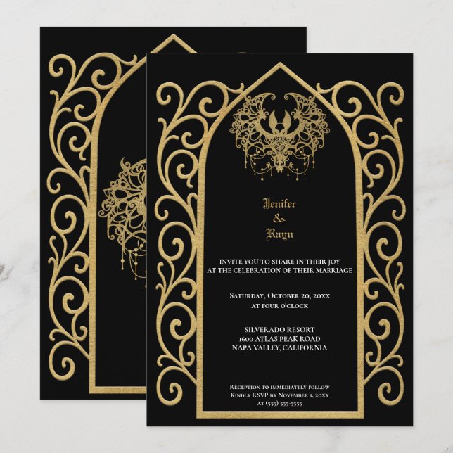 Invitación Ornate gold border Gothic wedding Invitation (Anverso / Reverso)
